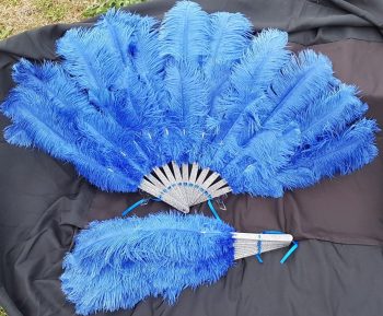 Turquoise feather fan with silver glitter staves.