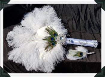 Bridal Feather Fan and Groom Boutonniere
